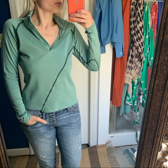 Core Layers Sage Green 3/4 zip long sleeve top M - Picture 1 of 8